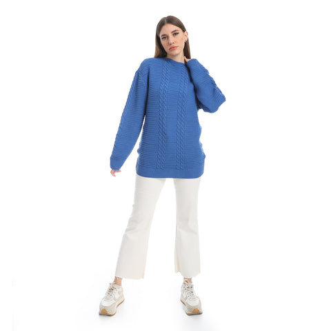 women wool plain pullover with round neck and multidesign