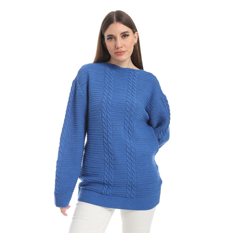 women wool plain pullover with round neck and multidesign