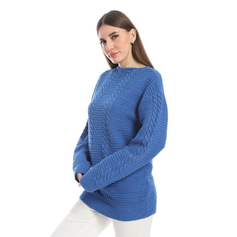 women wool plain pullover with round neck and multidesign