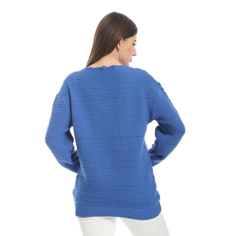 women wool plain pullover with round neck and multidesign