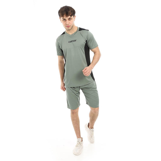 Men sports kit with shorts and t-shirt -تيشيرت رياضي و شورت رياضي رجالي من Caesar طقم رياضي للرجال 