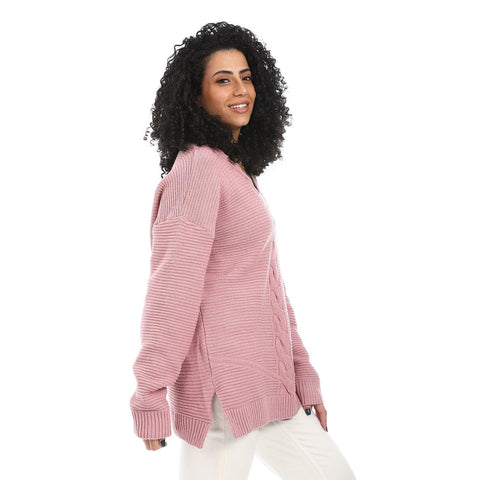 Women Wool Long Pullover With V Neck