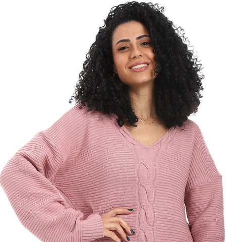 Women Wool Long Pullover With V Neck