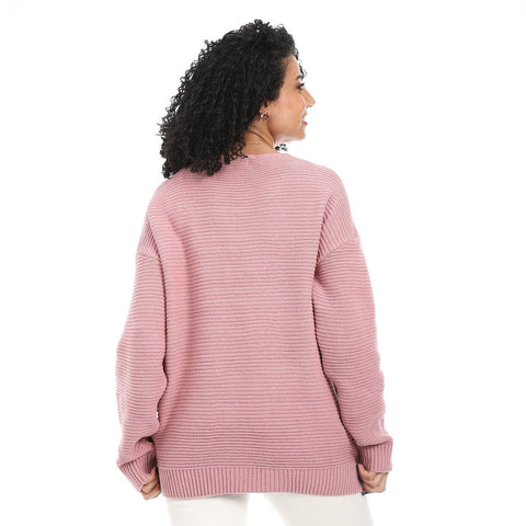 Women Wool Long Pullover With V Neck