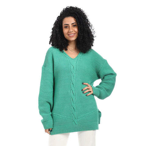 Women Wool Long Pullover With V Neck