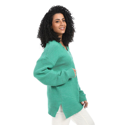 Women Wool Long Pullover With V Neck