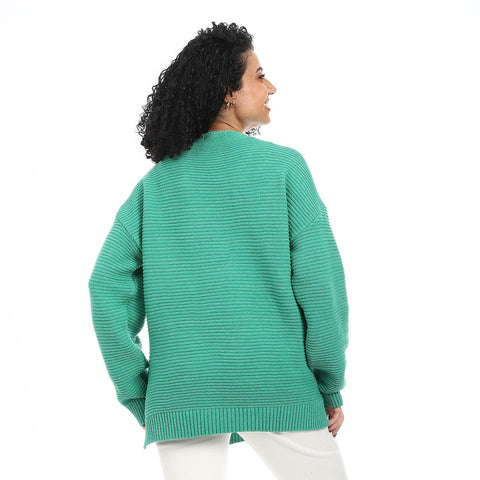 Women Wool Long Pullover With V Neck