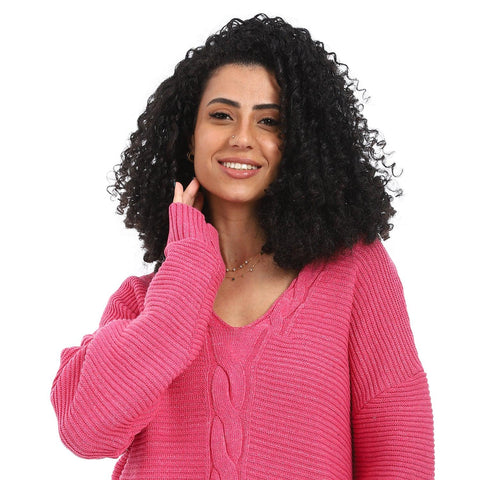 Women Wool Long Pullover With V Neck