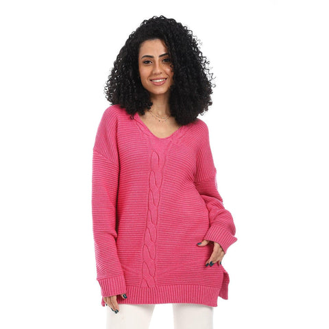 Women Wool Long Pullover With V Neck