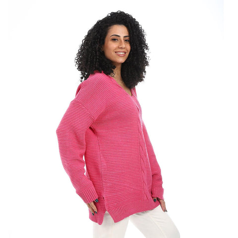 Women Wool Long Pullover With V Neck