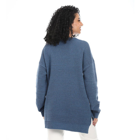 Women Wool Long Pullover With V Neck