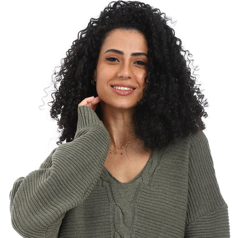 Women Wool Long Pullover With V Neck