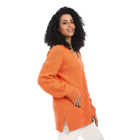 Women Wool Long Pullover With V Neck