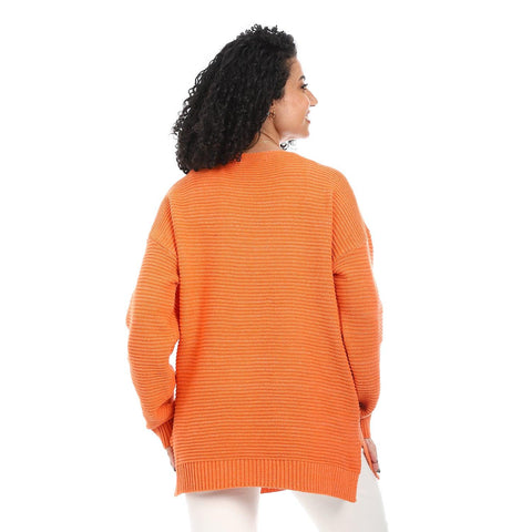 Women Wool Long Pullover With V Neck