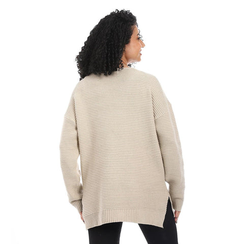 Women Wool Long Pullover With V Neck