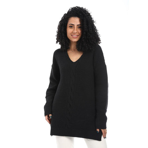 Women Wool Long Pullover With V Neck