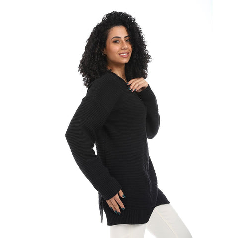 Women Wool Long Pullover With V Neck