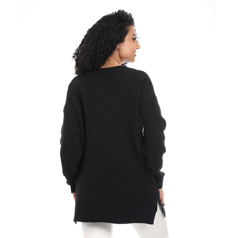 Women Wool Long Pullover With V Neck