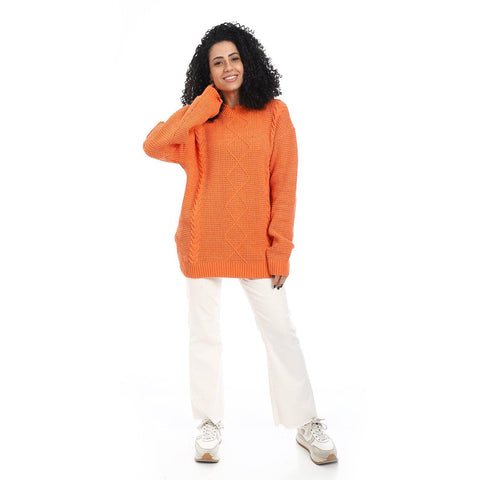 Women wool plain pullover Half neck بلوفر صوف نسائي طويل برقبه دائريه 