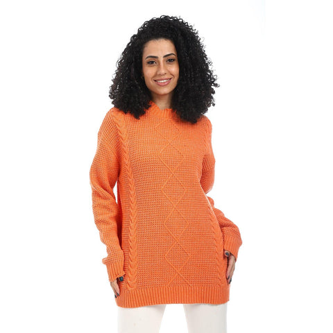 Women Wool Long Pullover Round Neck