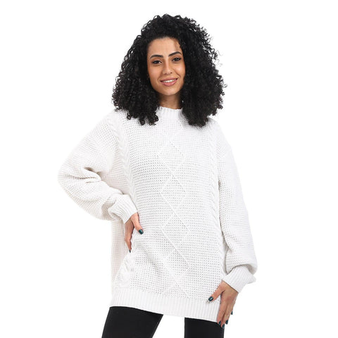 Women Wool Long Pullover Round Neck