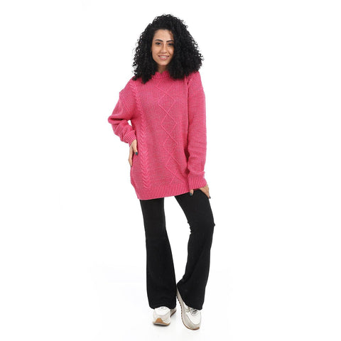 Women wool plain pullover Half neck بلوفر صوف نسائي طويل برقبه دائريه 