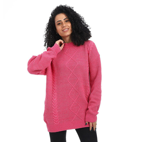 Women Wool Long Pullover Round Neck