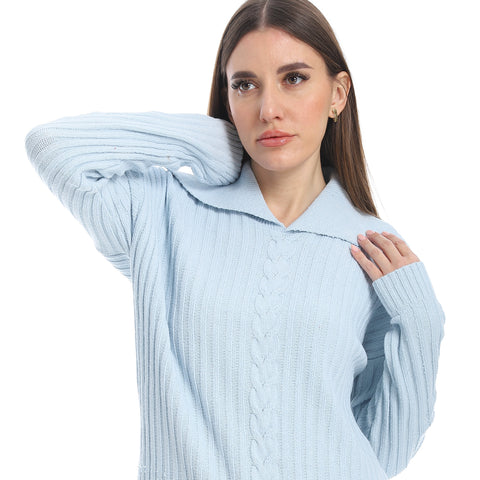 women wool plain pullover with collar and multidesign