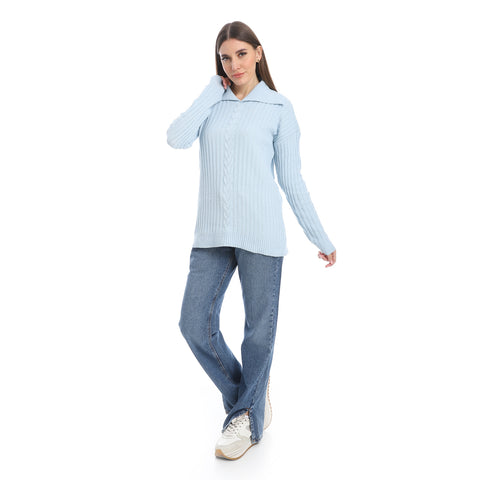 women wool plain pullover with collar and multidesign