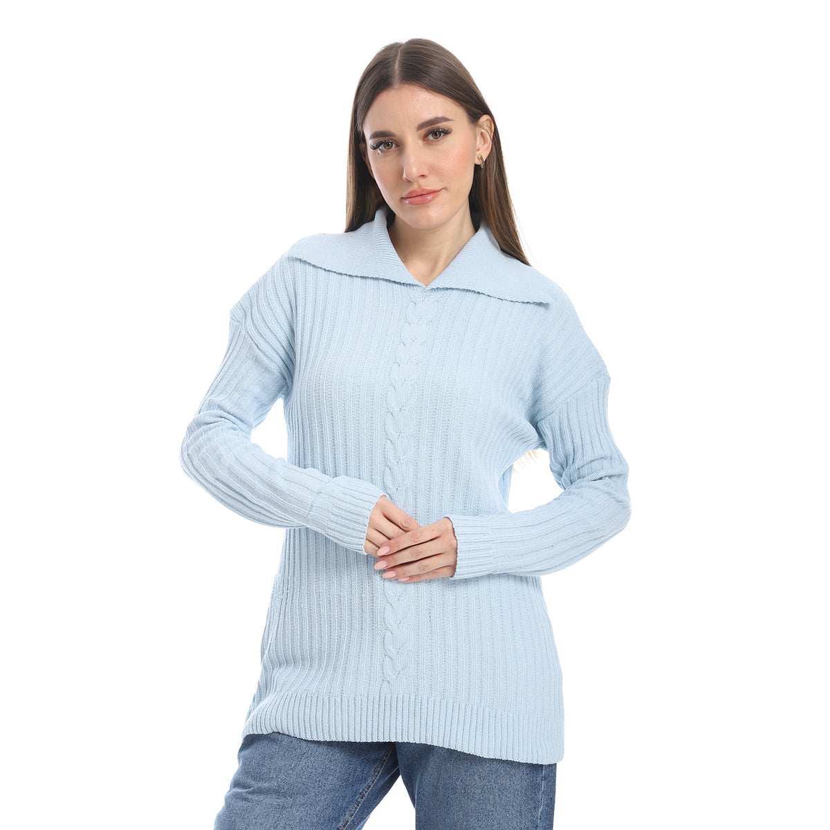 women wool plain pullover with collar and multidesign