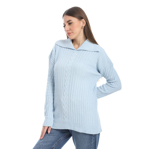 women wool plain pullover with collar and multidesign