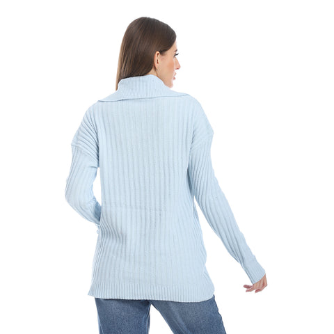 women wool plain pullover with collar and multidesign