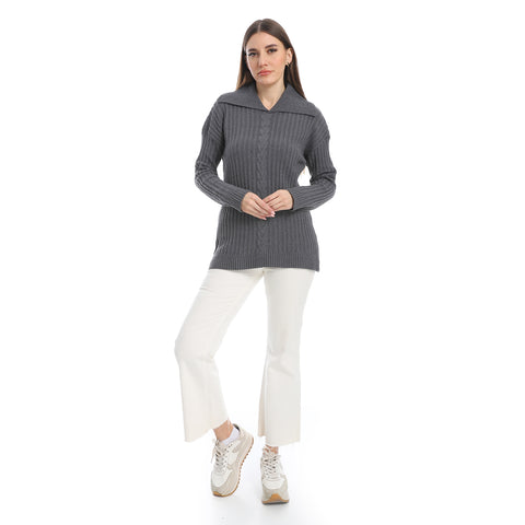 women wool plain pullover with collar and multidesign