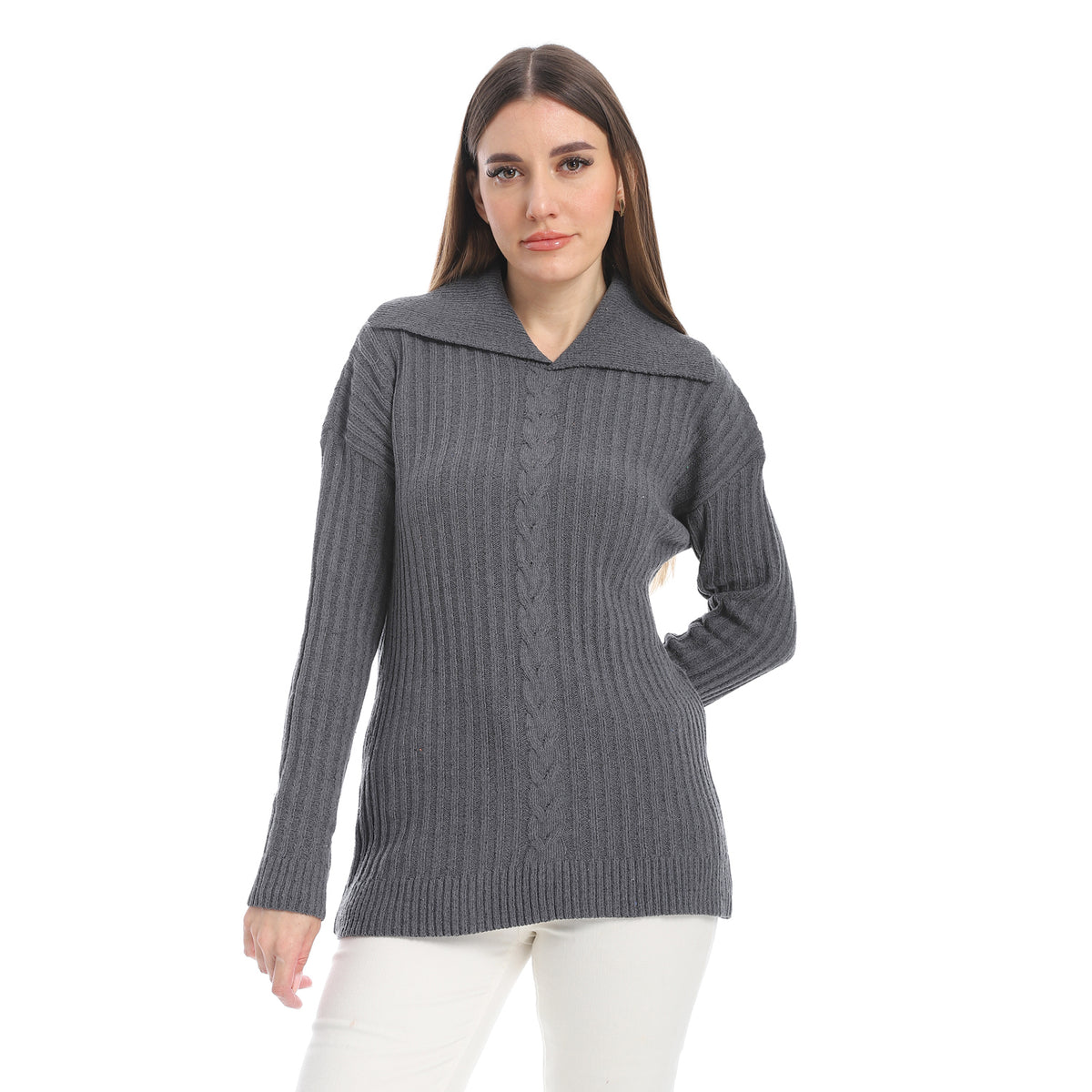 women wool plain pullover with collar and multidesign