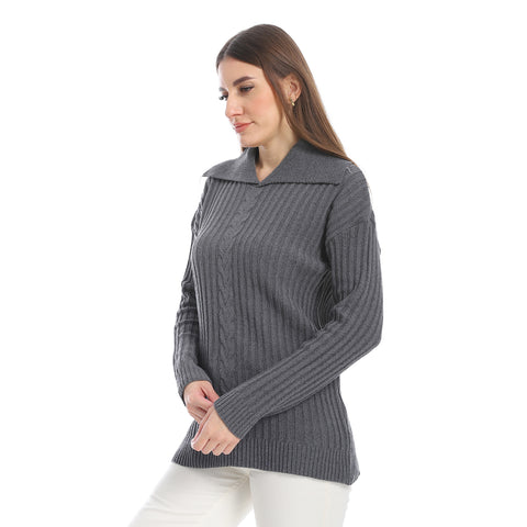 women wool plain pullover with collar and multidesign