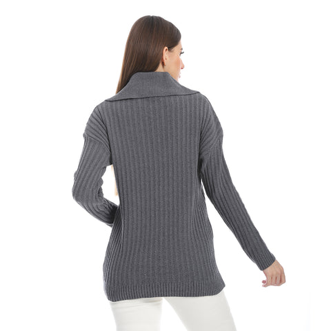 women wool plain pullover with collar and multidesign