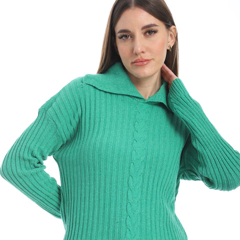 women wool plain pullover with collar and multidesign