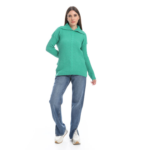 women wool plain pullover with collar and multidesign