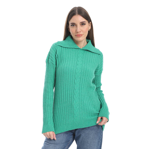 women wool plain pullover with collar and multidesign