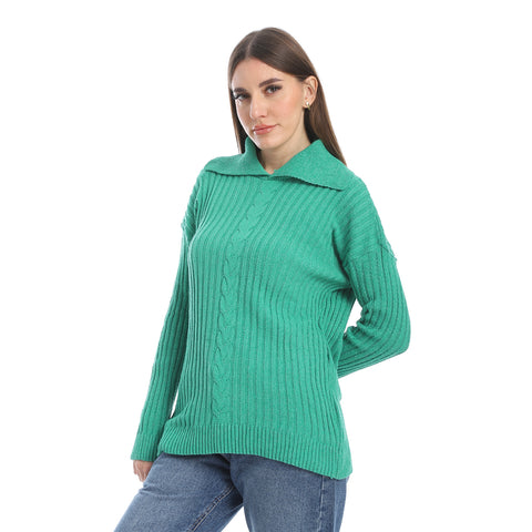 women wool plain pullover with collar and multidesign