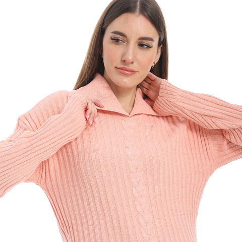 women wool plain pullover with collar and multidesign