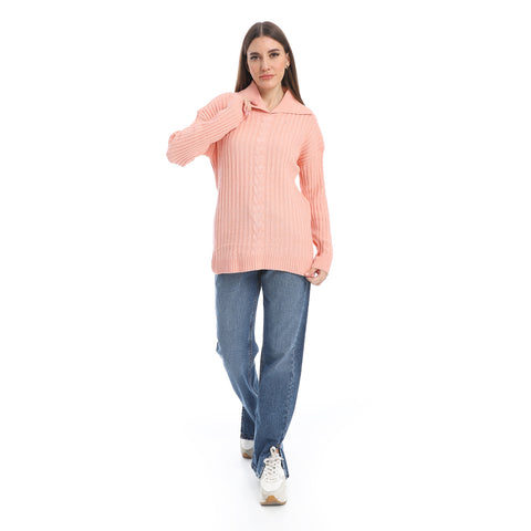 women wool plain pullover with collar and multidesign