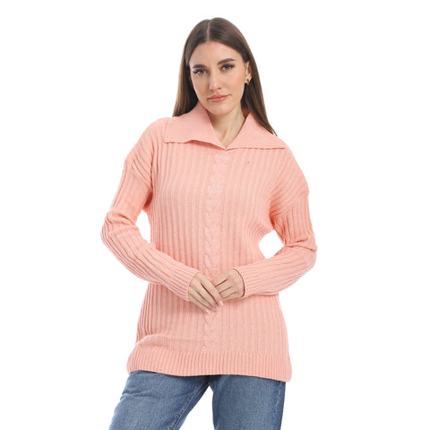 women wool plain pullover with collar and multidesign