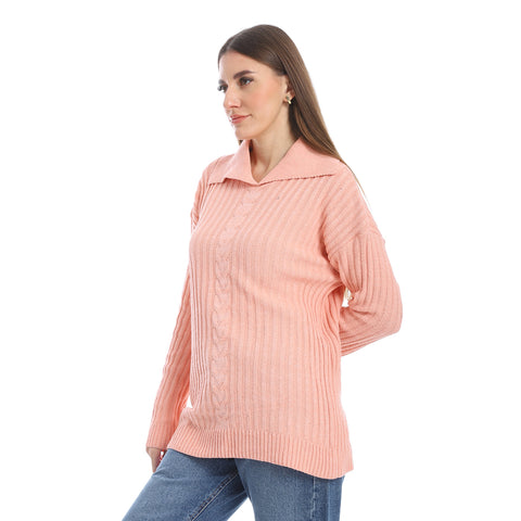 women wool plain pullover with collar and multidesign