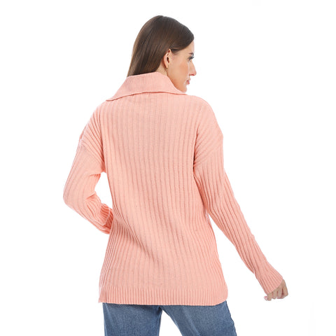 women wool plain pullover with collar and multidesign