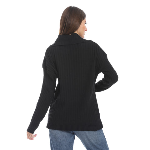 women wool plain pullover with collar and multidesign