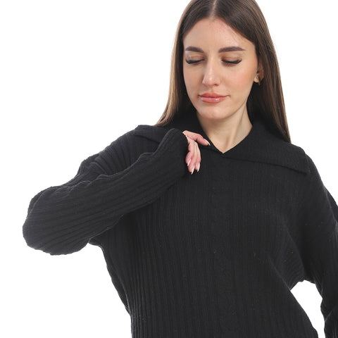 women wool plain pullover with collar and multidesign