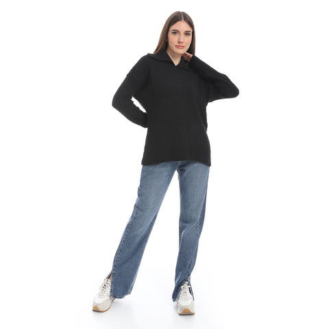 women wool plain pullover with collar and multidesign