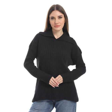 women wool plain pullover with collar and multidesign