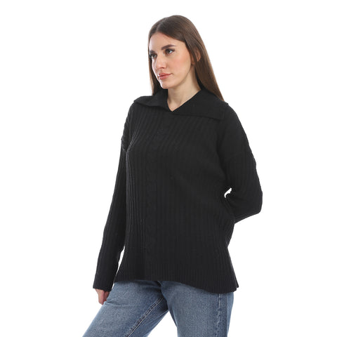 women wool plain pullover with collar and multidesign